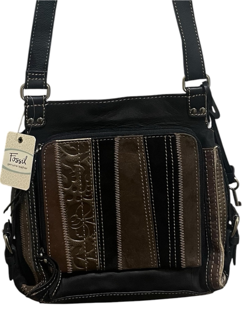VTG 2000s Fossil Castile Patchwork Leather Crossbody Traveler Bag NWT